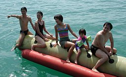 Having fun on the banana boat