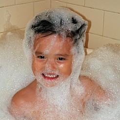 Robyn and her favourite foam bath