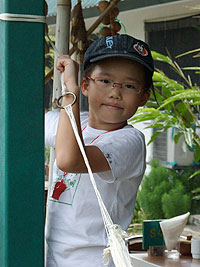 Robyn tying her gift hammock