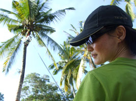 Jin belaying a coconut tree climber