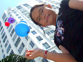 Robyn flying balloons