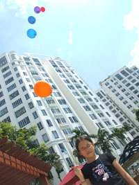 Robyn flying balloons