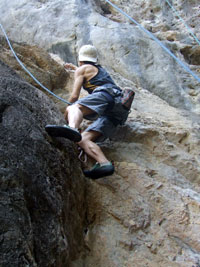 Alvin climbing a 5+ route