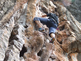 Jin doing a 5+ route