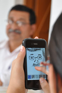 Robyn sketching Chakraborty using ASketch app on iPhone4.
