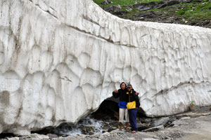 This gigantic ice wall along the road through Rohtang Pass was a frozen river 'cut open' by road maintenance.
