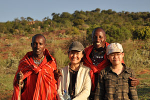 We were warmly welcome back as the "Lost Masai" by Kiseya (R), the son of the Chief, Sankale