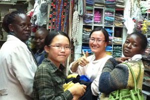 Shopping for bead materials at River Road in Nairobi.
